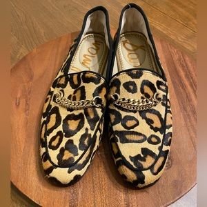 Sam Edelman Lorenzo Leopard Print Calf Skin Chain Flat Loafers US 7 UK 37